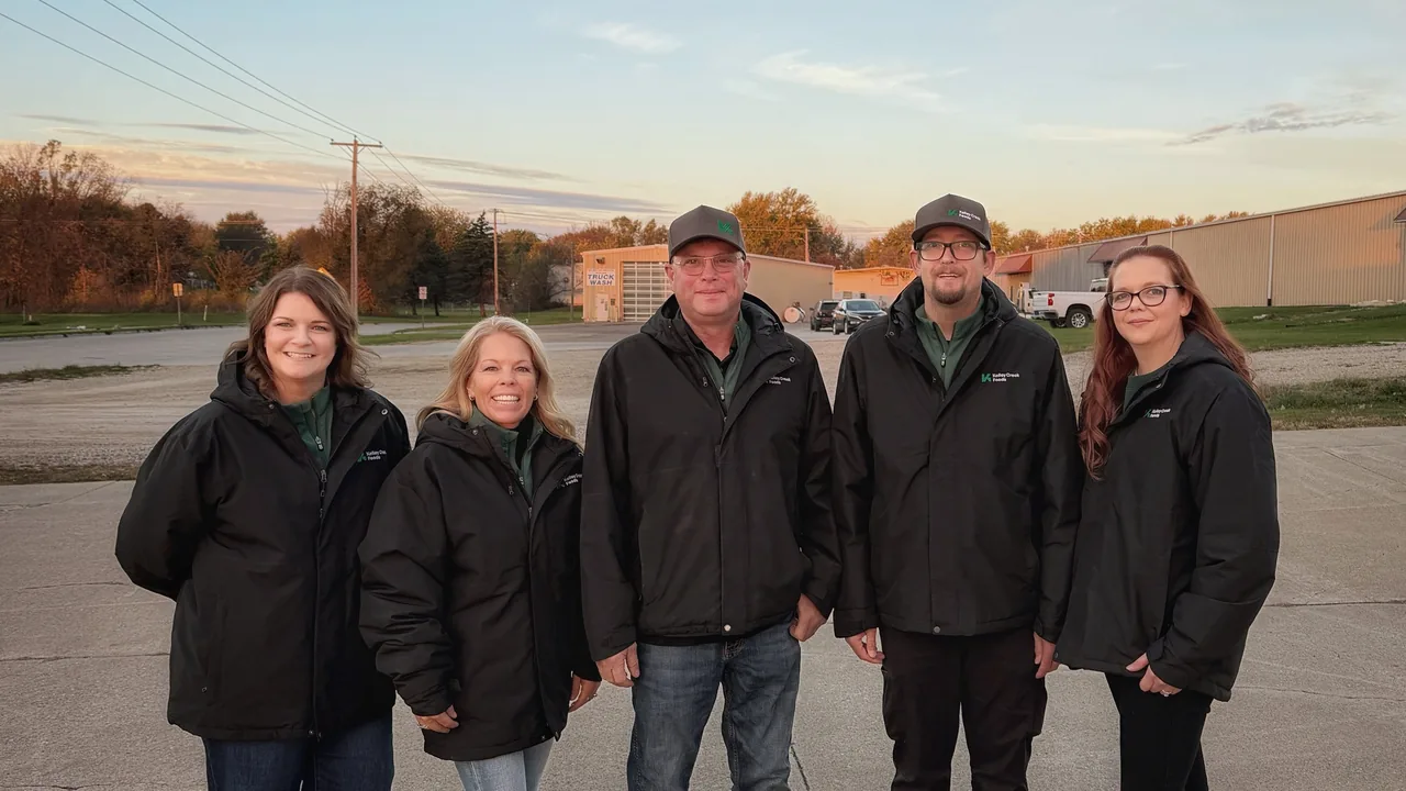 Five members of the Kelley Creek Foods team standing together outside at sunset